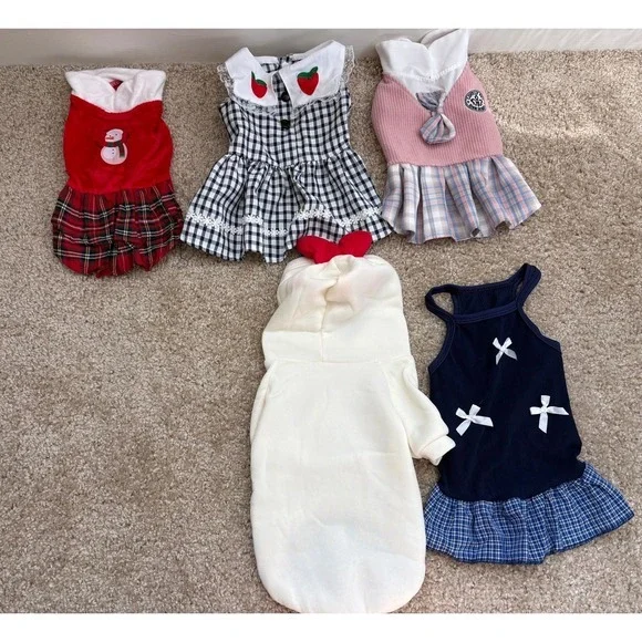 Small Dog Clothes Bundle 5pcs Floral Dress Hoodie Outfit 10lb Under - Picture 2 of 4